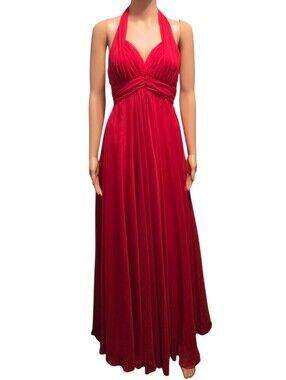 Mike Benet Formal Vintage Cherry Red Chiffon Old Hollywood Glamour Maxi Gown 6